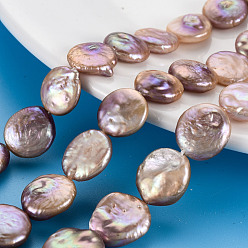 Pêche Perles de nacre naturelle brins Keshi, perle de culture d'eau douce, plat rond, peachpuff, 12~15x12~14x4~8mm, Trou: 0.6mm, Environ 27~28 pcs/chapelet, 15.35 pouce (39 cm)