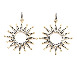 Настоящее золото 18K Стойка для загара, латунные микро-паве, прозрачные подвески с кубическим цирконием, долговечный, без свинца и без кадмия, реальный 18 k позолоченный, 37x35x2 мм, отверстие : 3x5 мм