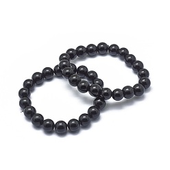 Black Stone Synthetic Black Stone Bead Stretch Bracelets, Round, 2-1/8 inch~2-3/8 inch(5.5~6cm), Bead: 8mm