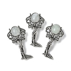 Флюорит Подвески из натурального флюорита в форме ангела из латуни, с целью перехода в кольце, античное серебро, 38x19.5x7.5~9.5 мм, отверстие : 2x6.5 мм