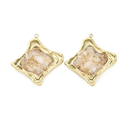 Хрусталь Природного кварца хрустальных подвесок, фактурные ромбовидные подвески, с 304 установками из нержавеющей стали, золотые, 31x29x6~8 мм, отверстие : 1 мм