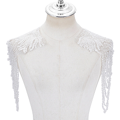 White Plastic Beaded Tassel Chain Epaulettes, with Cloth Findings, Garment Accessories, White, 315x150x3.5mm