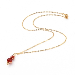 Carnelian Natural Carnelian/Red Agate Pendant Necklaces, with Copper Wire, Golden Plated Brass Cable Chains and Spring Ring Clasps, Round, 18.27 inch~18.89 inch(46.4~48cm)