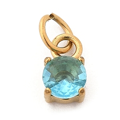 Светло-Голубой 304 микро нержавеющей стали прокладывать Цирконом подвески, круглые, с целью перехода в кольце, реальный 18 k позолоченный, Небесно-голубой, 6.5x4x3 мм, отверстие : 2.5 мм
