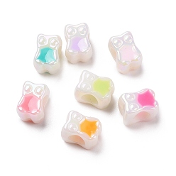 Mixed Color UV Plating Rainbow Iridescent Acrylic European Beads, Large Hole Beads, with Enamel, Owl, Mixed Color, 10.6x8x8.3mm, Hole: 4.8mm