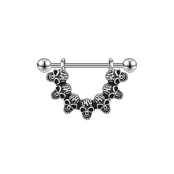 Нержавеющая Сталь Цвет 304 Кольца для сосков из нержавеющей стали, пирсинг соска штифт, череп, цвет нержавеющей стали, 19 мм, штифты : 1.6 мм