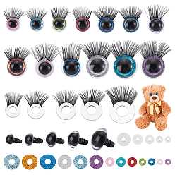 Mixed Color 20Pcs 5 Colors Plastic Doll Craft Eyes, with Eyelashes, 20Sets 5 Styles Craft Plastic Doll Eyes, with Pads and Gaskets, Mixed Color, 23.5x16x9mm, Hole: 9.5mm