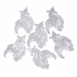 Нержавеющая Сталь Цвет 6 шт. 201 подвески из нержавеющей стали, гравированные металлические украшения, рыба, цвет нержавеющей стали, 46x31x0.3 мм, отверстие : 1.4 мм