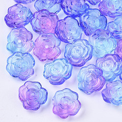 Colorful Two Tone Transparent Spray Painted Glass Beads, Flower, Medium Orchid, 13.5x12.5x5.5mm, Hole: 1.2mm