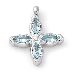 Светло-Голубой 304 подвески из нержавеющей стали, с кубического циркония, цветок, Небесно-голубой, 16x13.5x3 мм, отверстие : 1.8 мм