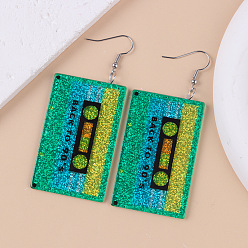 Средний Морско-зеленый Серьги-подвески из непрозрачной акриловой ленты, с блеском порошок, платина, средний морской зеленый, 78x33 мм