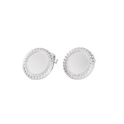 Нержавеющая Сталь Цвет 304 Выводы серьги из нержавеющей стали шпилька, серьга закрепка под эмаль, с уха орехов, плоско-круглые, цвет нержавеющей стали, 15.5 мм, штифты : 0.7 мм, лоток : 11 мм