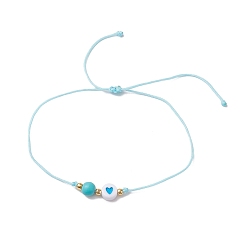 Synthetic Turquoise Nylon Braided Beads Adjustable Anklets, Acrylic and Synthetic Turquoise Beads Anklets, Inner Diameter: 4-3/8 inch(11cm)