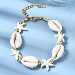 Золотой Браслеты из ракушек морских звезд для женщин, с 304 нержавеющей стали застежки, золотые, 7-1/8 дюйм (18.1 см)