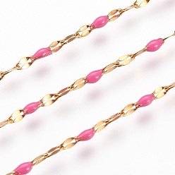 Ярко-Розовый Ионное покрытие (ip) вручную 304 цепи из нержавеющей стали, с катушкой, эмаль, пайки, ярко-розовый, 1.5x0.1 мм, около 32.8 футов (10 м) / рулон