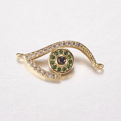 Real 18K Gold Plated Long-Lasting Plated Brass Micro Pave Cubic Zirconia Links, Evil Eye, Real 18K Gold Plated, 10x23x3.5mm, Hole: 0.5mm