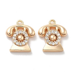 Настоящее золото 18K Подвески из латуни с покрытием из прозрачного кубического циркония, без кадмия, без никеля и без свинца, долговечный, телефон, реальный 18 k позолоченный, 13.5x12x3 мм, отверстие : 1.2 мм