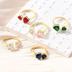 (52) Непрозрачная лаванда Манжеты из латуни с микро паве кубический цирконий для женщин, сердце, реальный 18 k позолоченный, стойки покрытие, долговечный, без свинца и без кадмия, разноцветные, внутренний диаметр: 18.6 мм