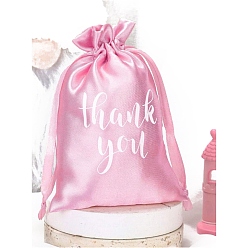 Бледно-Розовый Мешочки для упаковки шелка, шнурок сумки, прямоугольные, розовый жемчуг, 15x10 см