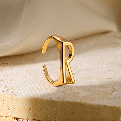 Letter R Регулируемые открытые манжеты из сплава, реальный 18 k позолоченный, Буква R, внутренний диаметр: регулируемый