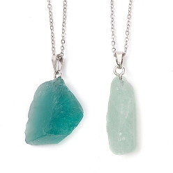 Флюорит Ожерелья с подвесками из грубого необработанного натурального флюорита, 304 колье из троса из нержавеющей стали для женщин, 15.83 дюйм (40.2 см)