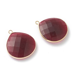 Нефрит Природного нефрита подвески, с золотым латунным краем, граненые, окрашенные, слеза, 28~29.5x24~26x6~7 мм, отверстие : 1.8 мм