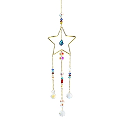 Звезда Металлические подвесные украшения, Стеклянные ловцы солнца с кисточками для подвесных украшений на окнах в саду, звезда, 580 мм