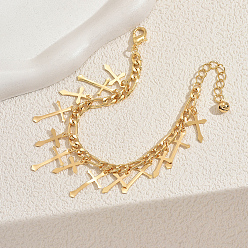 Золотой Браслеты с железными подвесками в стиле панк, браслеты figaro chains для женщин, крестик, золотые, внутренний диаметр: 7-1/8 дюйм (18 см)