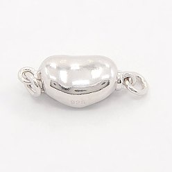 Platinum Anti-Tarnish Jewelry Necklace Clasps Rhodium Plated 925 Sterling Silver Box Clasps, Bean, Platinum, 17x7x5mm, Hole: 2mm