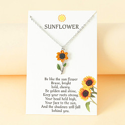 Платина Ожерелья с подвесками из эмалевого сплава подсолнуха, оранжевые, платина, 17.72 дюйм (45 см)