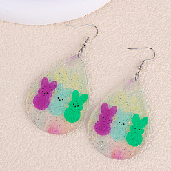 Teardrop Подвески из акрила с пасхальным принтом, платина, слеза, 72x39 мм