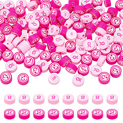 (52) Непрозрачная лаванда 160pocs 2 цветные бусины из полимерной глины ручной работы, плоские круглые ленты символа борьбы против рака молочной железы, разноцветные, 9x4.5 мм, отверстие : 1.2 мм, 80 шт / цвет