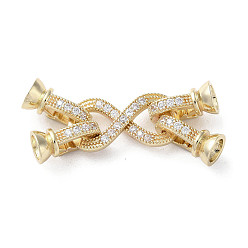 Настоящее золото 14K Покрытие стойки из латуни, с прозрачными циркониевыми застежками, долговечный, бесконечность, реальный 14 k позолоченный, 21x10x3.5 мм