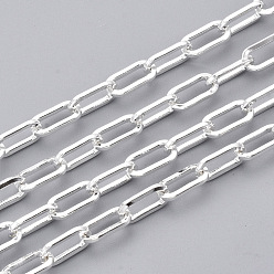 Серебро Цепи из несваренного железа, Плоско-овальные, тянутые удлиненные кабельные цепи, с катушкой, серебряный цвет гальваническим, 10x5x1 мм, около 82.02 футов (25 м) / рулон