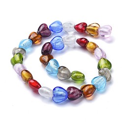 Colorful Handmade Silver Foil Lampwork Beads Strands, Heart, Colorful, 12x11~13x8~9mm, Hole: 1.2mm, about 33pcs/Strand, 14.96 inch(38cm)