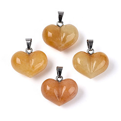 Топаз Нефрит Массивные подвески в форме сердца из натурального топаза и нефрита, с 304 защелкой из нержавеющей стали на поручнях, цвет нержавеющей стали, 17~18x20~20.5x11~12 мм, отверстие : 5.5~6x2.5~3.5 мм