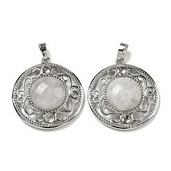 Хрусталь Подвески из натурального кварца и горного хрусталя, покрытие стойки латунные полые плоские круглые подвески, без кадмия и без свинца, платина, 36.5x33x9.5 мм, отверстие : 7.5x5 мм