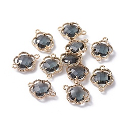 Серый Соединители стеклянные ссылки, с фурнитурой Berzel с открытой спиной из экологически чистого сплава, граненые, цветок, золотой свет, серые, 15.5x12x3 мм, отверстие : 1.4 мм