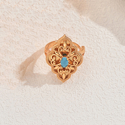 Синий Элегантные геометрические полые латунные кольца с паве из кубического циркония, регулируемые для женщин, цветок, золотые, синие, 28x19 мм, внутренний диаметр: регулируемый