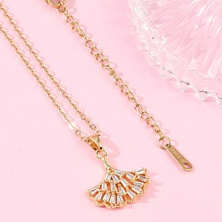 Настоящее золото 18K Латунный лист гинкго с микропаве из кубического циркония подвеска на шею, с ионным покрытием (IP) 304 цепь из нержавеющей стали, стойки покрытие, реальный 18 k позолоченный, 16.02 дюйм (40.7 см)