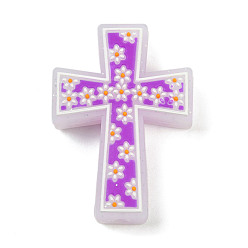 Средняя Орхидея Силиконовые фокусные шарики, крест с цветком, средне орхидеи, 34x23.5x8.5 мм, отверстие : 2.5 мм