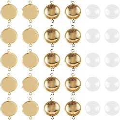 Golden DIY Link Making Kits,include Flat Round Brass Cabochon Connector Settings, Plain Edge Bezel Cups and Transparent Glass Cabochons, Lead Free & Cadmium Free & Nickel Free, Golden, Setting: Tray: 14x1.5mm, 21.5x16x2.5mm, Hole: 1.5mm, 30pcs/box