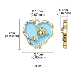 Mixed Color 5Pcs Rack Plating Alloy Enamel Pendants, Cadmium Free & Lead Free, Heart with Rose, Mixed Color, 20x21x4mm, Hole: 1.8mm
