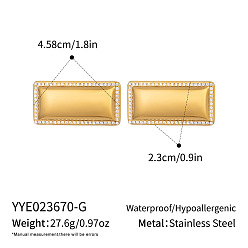 Real 18K Gold Plated 304 Stainless Steel Rhinestone Stud Earrings for Women, Rectangle, Real 18K Gold Plated, 45.8x23mm