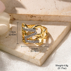 Oval Латунные кольца из манжеты с прозрачным цирконием, золотые, овальные, внутренний диаметр: регулируемый