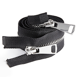 Black Nylon Garment Accessories, Zip-fastener Component Sets, Nylon and Brass Zipper & Alloy Zipper Puller, Platinum, Black, 600~630x30x2mm, 3strand/set