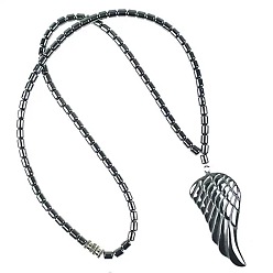 Wing Vintage Synthetic Non-magnetic Hematite Pendant Column Beaded Necklaces, Wing, 17.72 inch(45cm)