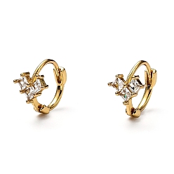 Настоящее золото 18K Серьги-кольца из латуни с микропаве из прозрачного кубического циркония, кольцо с сердцем, реальный 18 k позолоченный, 10x2 мм, штифты : 1 мм