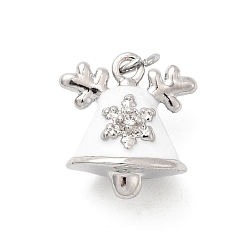 Белый Латунные микро проложить кубического циркония подвески, рождественские колокольчики, с эмалью и кольцом для прыжков, без кадмия и без свинца, стойки покрытие, долговечный, платина, белые, 12.5x12x8 мм, отверстие : 3.4 мм