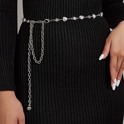 Платина Корейский стиль сплав имитация жемчуга цепочка сердце звено пояс цепь ремни для женщин, платина, 700~1100 мм